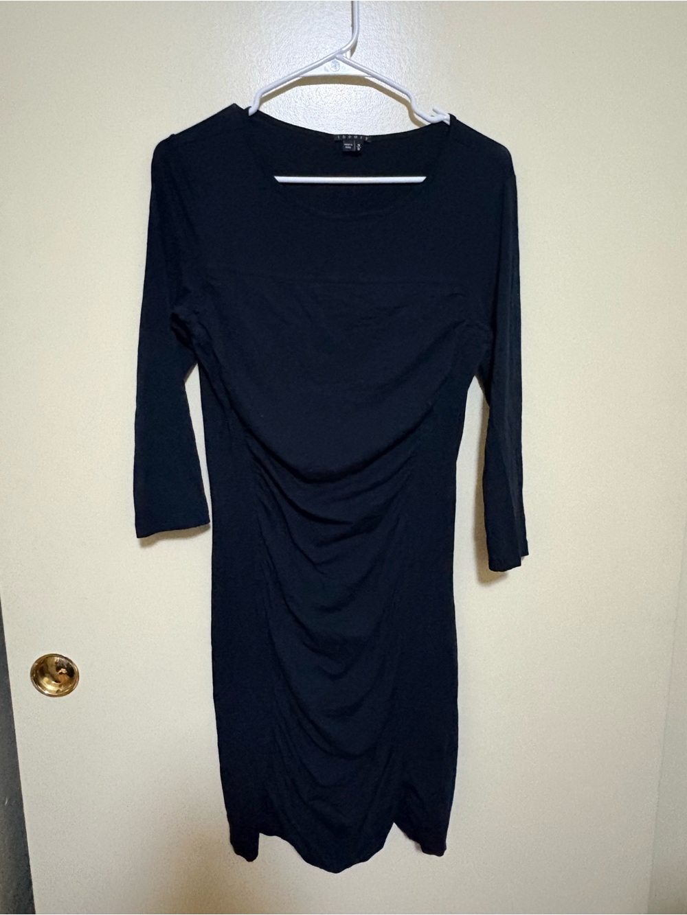 Theory Black Long-Sleeve Ruched Sheath Dress